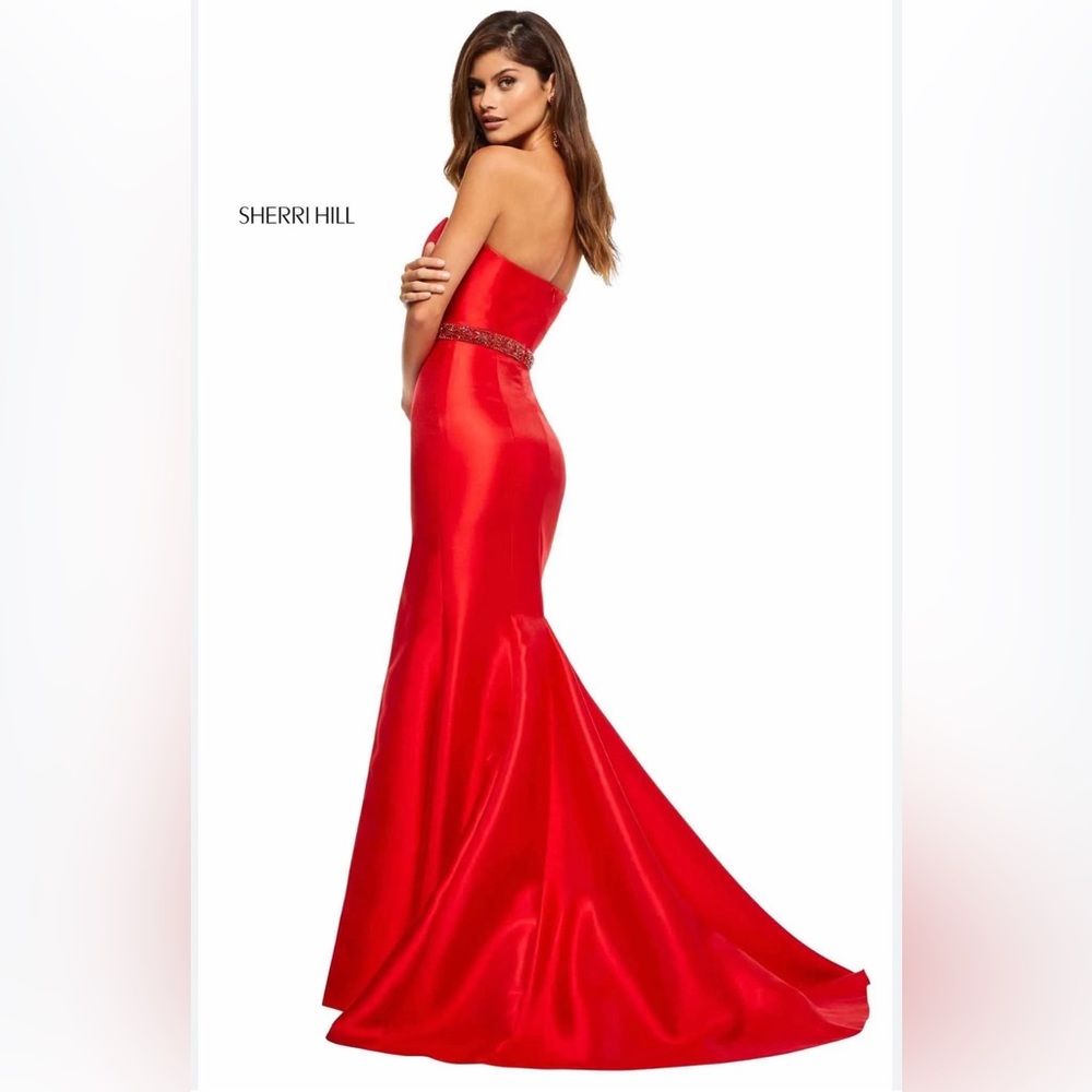 Sherri Hill Formal Dress- Red, Strapless with beading. NWT